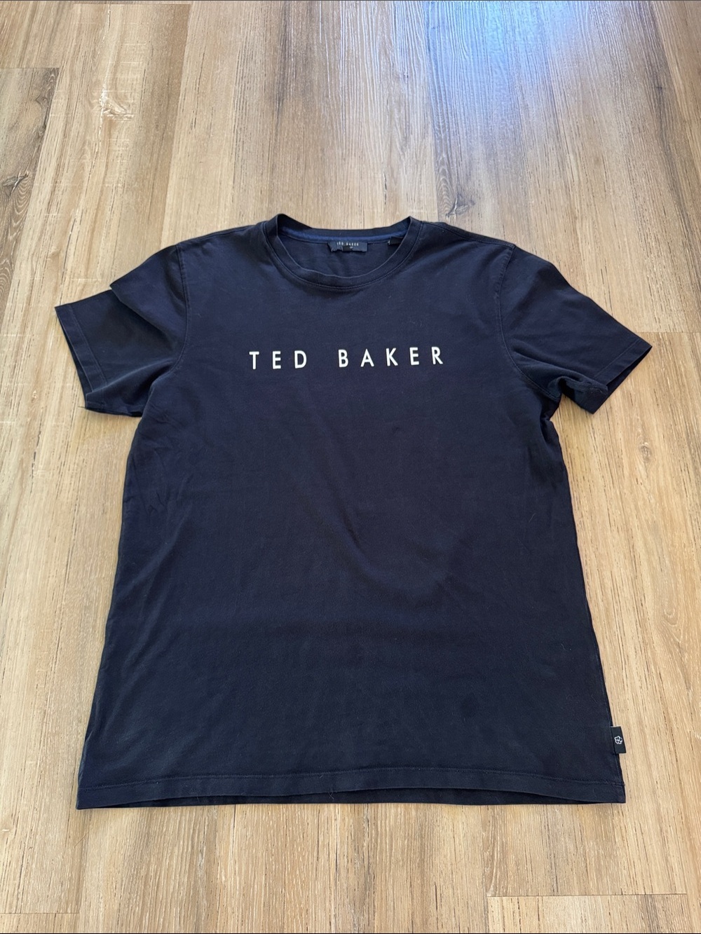 Ted Baker London Black T-Shirt with White Logo Chest Print